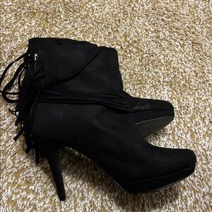 Metaphor Black Heeled Boots with Fringe